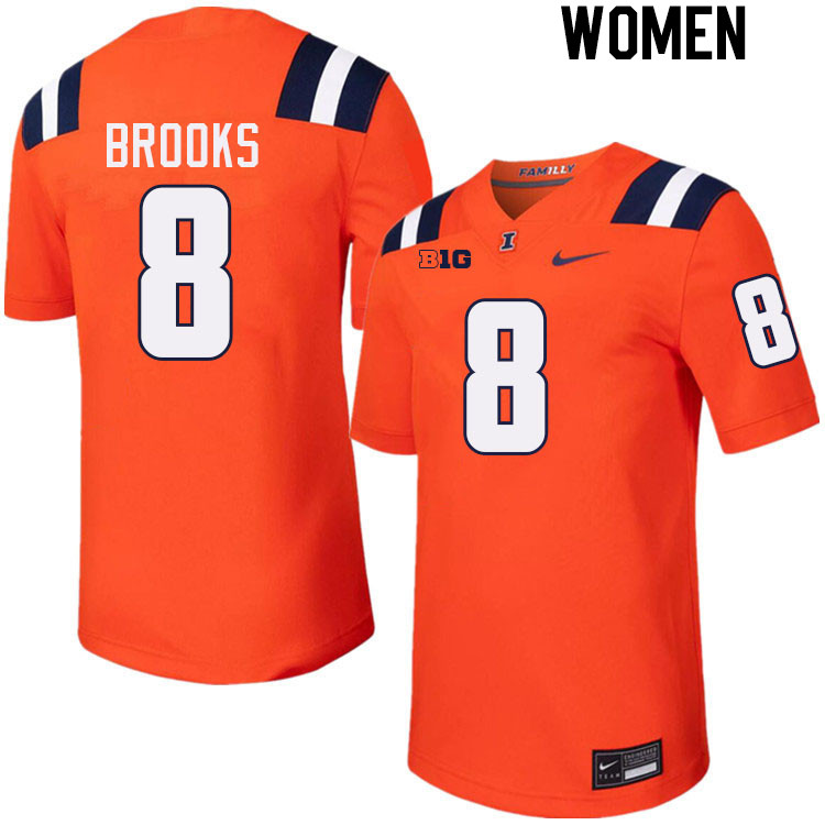 Women #8 Terrance Brooks Illinois Fighting Illini College Football Jerseys Stitched-Orange